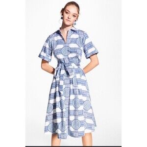 Brooks Brothers Porcelain Print White And Blue‎ Dress Sz 2 $250